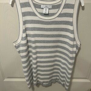 Halston Gray and Cream Striped Tank Top